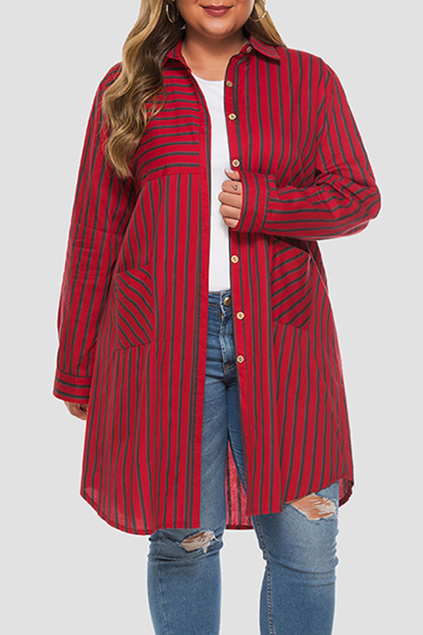 

Lovely Casual Striped Red Plus Size Coat