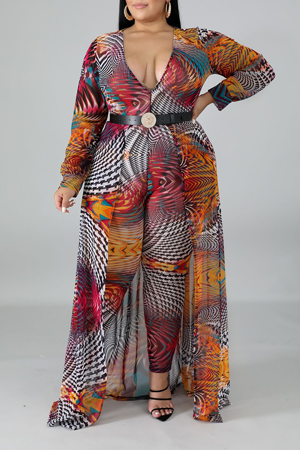 

Lovely Casual Printed Multicolor Plus Size One-piece Jumpsuit, Multi