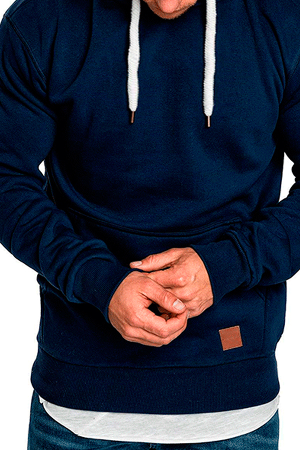 

Lovely Casual Hooded Collar Pocket Patched Navy Blue Hoodie