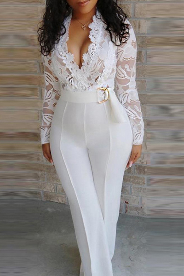 Lovely Chic Patchwork White One-piece Jumpsuit