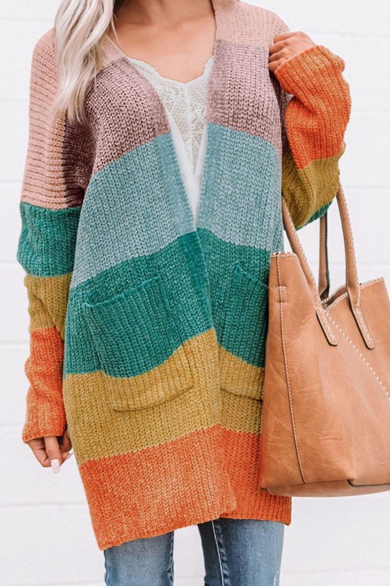 

Lovely Color-lump Patchwork Multicolor Cardigans, Multicolor mstn