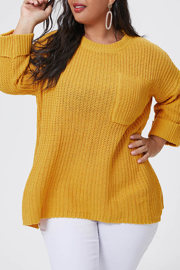 

Lovely Casual O Neck Basic Yellow Plus Size Sweater