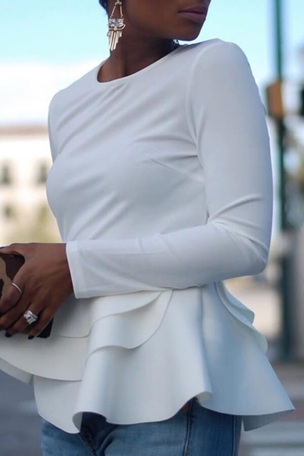 

Lovely Trendy Flounce Design White Blouse