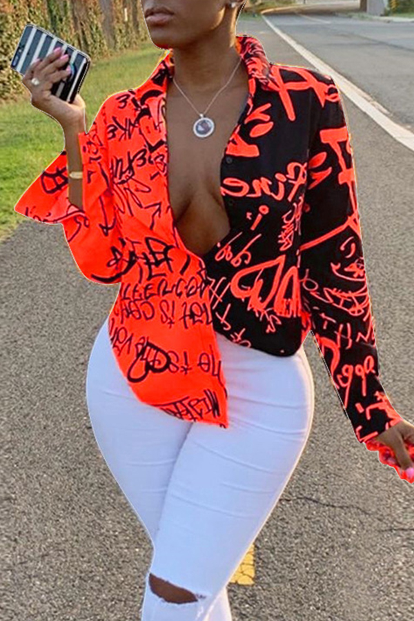 

Lovely Casual Letter Printed Red Blouse
