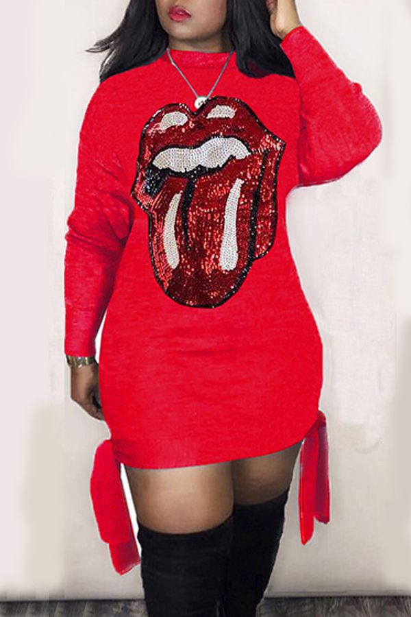 

Lovely Trendy Lip Printed Red Mini Dress