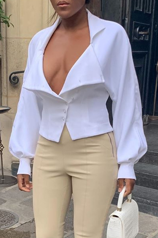 

Lovely Casual Buttons Design White Coat