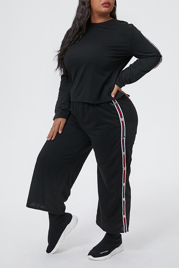 

Lovely Casual Patchwork Black Plus Size Two-piece Pants Set