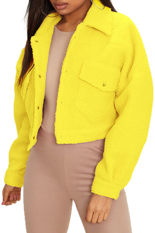

Lovely Chic Buttons Design Yellow Teddy Coat