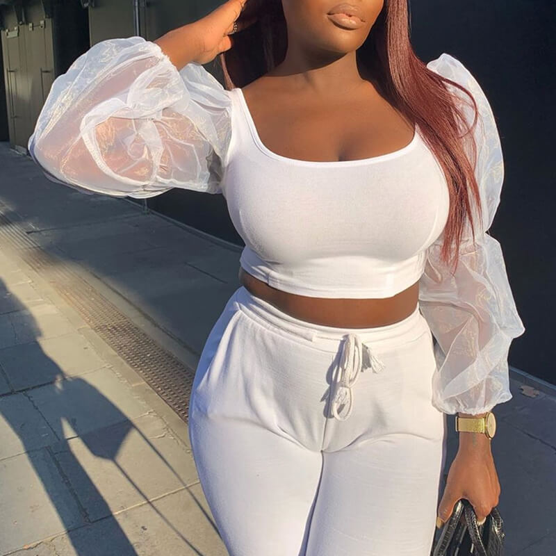 

Lovely Sweet U Neck See-through White Blouse