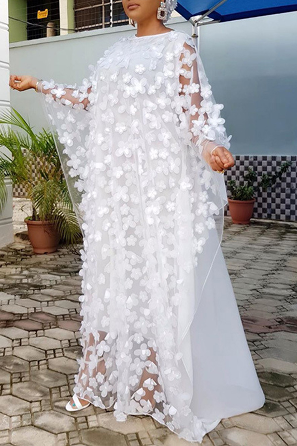 

Lovely Casual Embroidery Design White Floor Length Plus Size Dress