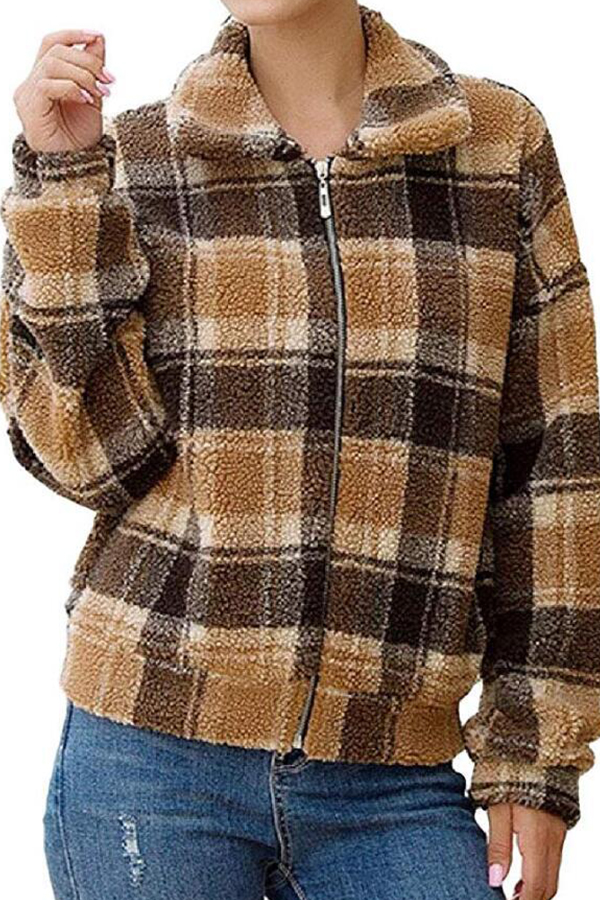 

Lovely Casual Grid Brown Coat