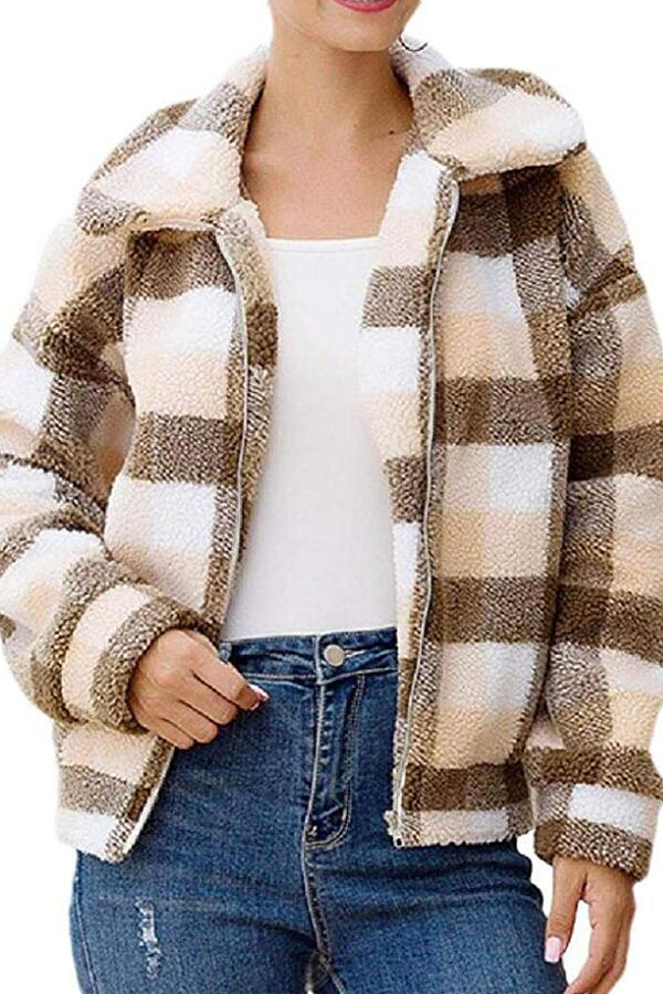 

Lovely Casual Grid Light Tan Coat