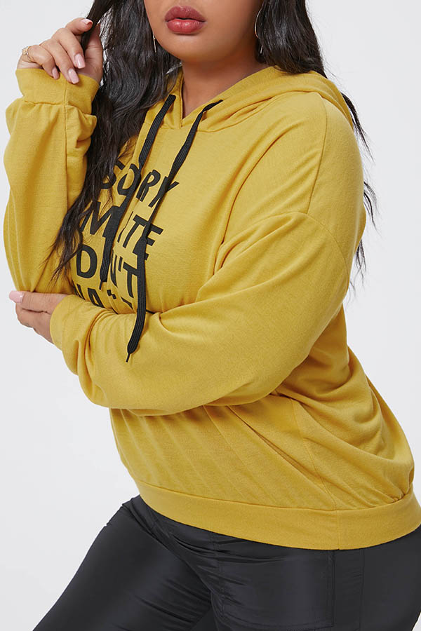 

Lovely Casual Letter Printed Yellow Plus Size Hoodie