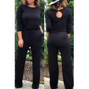 Lovely Casual Drawstring Black One-piece Jumpsuit