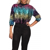 Lovely Casual Sequined Multicolor Sweatshirt Hoodi