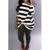 Lovely Casual Striped Black Blouse