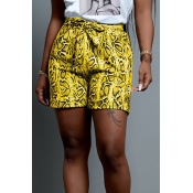 Lovely Casual Printed Lace-up Yellow Shorts