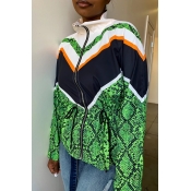 Lovely Casual Color-lump Patchwork Green Coat