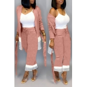 Lovely Casual Patchwork Light Pink Two-piece Pants