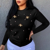 Lovely Work Nail Bead Design Black T-shirt