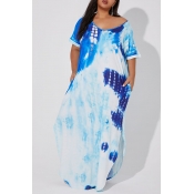 LW Plus Size Casual Tie-dye Blue Ankle Length Dres