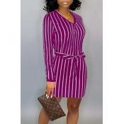 Lovely Casual Striped Purple Mini Dress