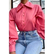 Lovely Work Turndown Collar Pink Blouse