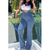 Lovely Trendy Zipper Design Blue One-piece Jumpsui