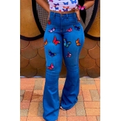 Lovely Trendy Embroidered Design Blue Jeans