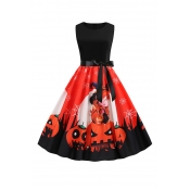 Lovely Hallowmas Printed Red Dress