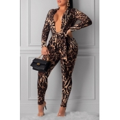 Lovely Sexy Deep V Neck Leopard Printed Two-piece 