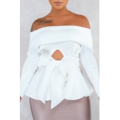 Lovely Trendy Dew Shoulder White Blouse