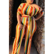 Lovely Casual One Shoulder Striped Multicolor Plus