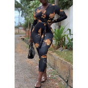 Lovely Trendy Printed Black One-piece Jumpsuit