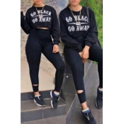 Lovely Casual Letter Printed Black Two-piece Pants