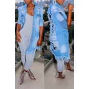 Lovely Trendy Broken Holes Baby Blue Jacket