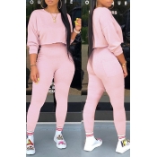 Lovely Casual Basic Pink Two-piece Pants Set