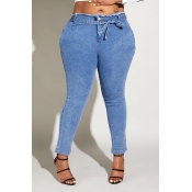Lovely Casual Skinny Baby Blue Plus Size Jeans
