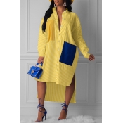 Lovely Casual Striped Yellow Knee Length Dress