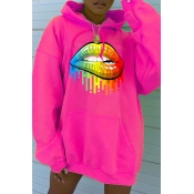 Lovely Casual Hooded Collar Printed Rose Red Mini 