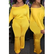Lovely Trendy One Shoulder Yellow Plus Size One-pi