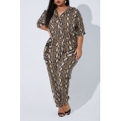 Lovely Casual Snakeskin Printed Plus Size One-piec