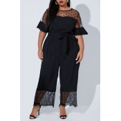 Lovely Casual Lace Patchwork Black Plus Size One-p