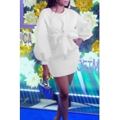 Lovely Casual Bow-Tie White Two-piece Skirt Set