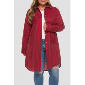 Lovely Casual Striped Red Plus Size Coat
