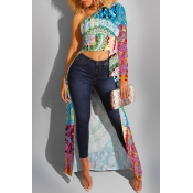 Lovely Casual One Shoulder Multicolor Blouse