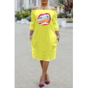 Lovely Casual Printed Yellow Knee Length Dress