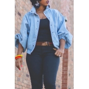 Lovely Trendy Turndown Collar Buttons Design Blue 