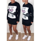 Lovely Casual Printed Black Mini Dress