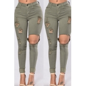 Lovely Leisure Hollow-out Army Green Jeans